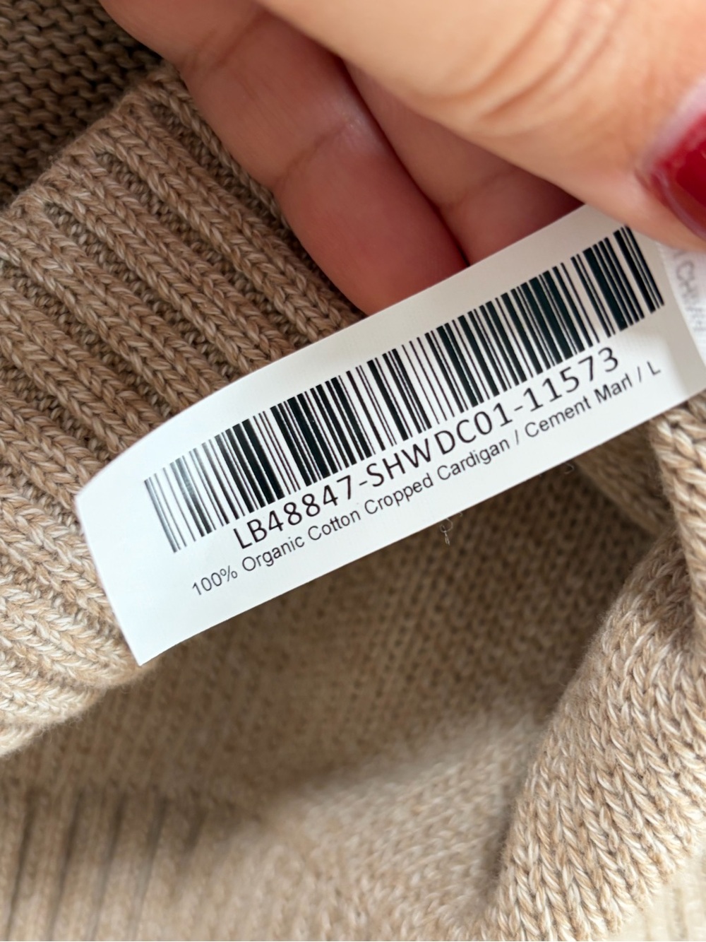 Quince size Large Organic Cotton Cropped Cardigan in Cement Marl Button Front - Picture 9 of 11